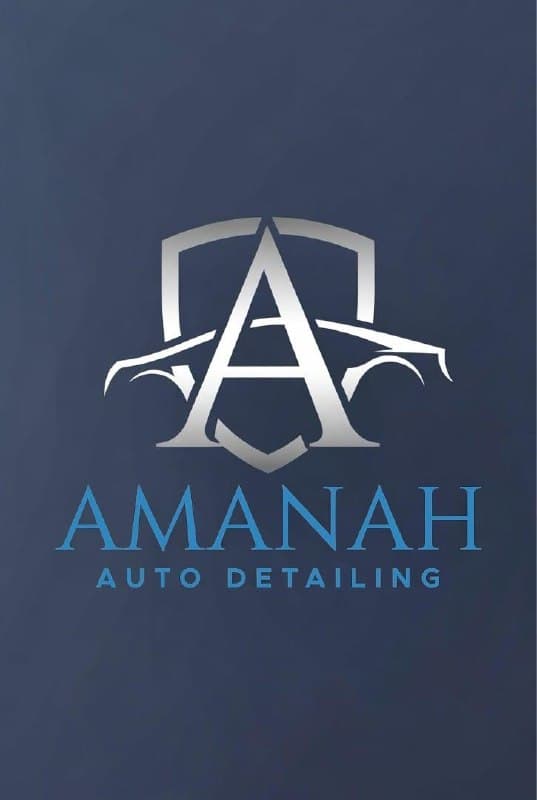 Amanah Auto Detailing emblem: chrome shield with a stylized car silhouette over a bold letter A